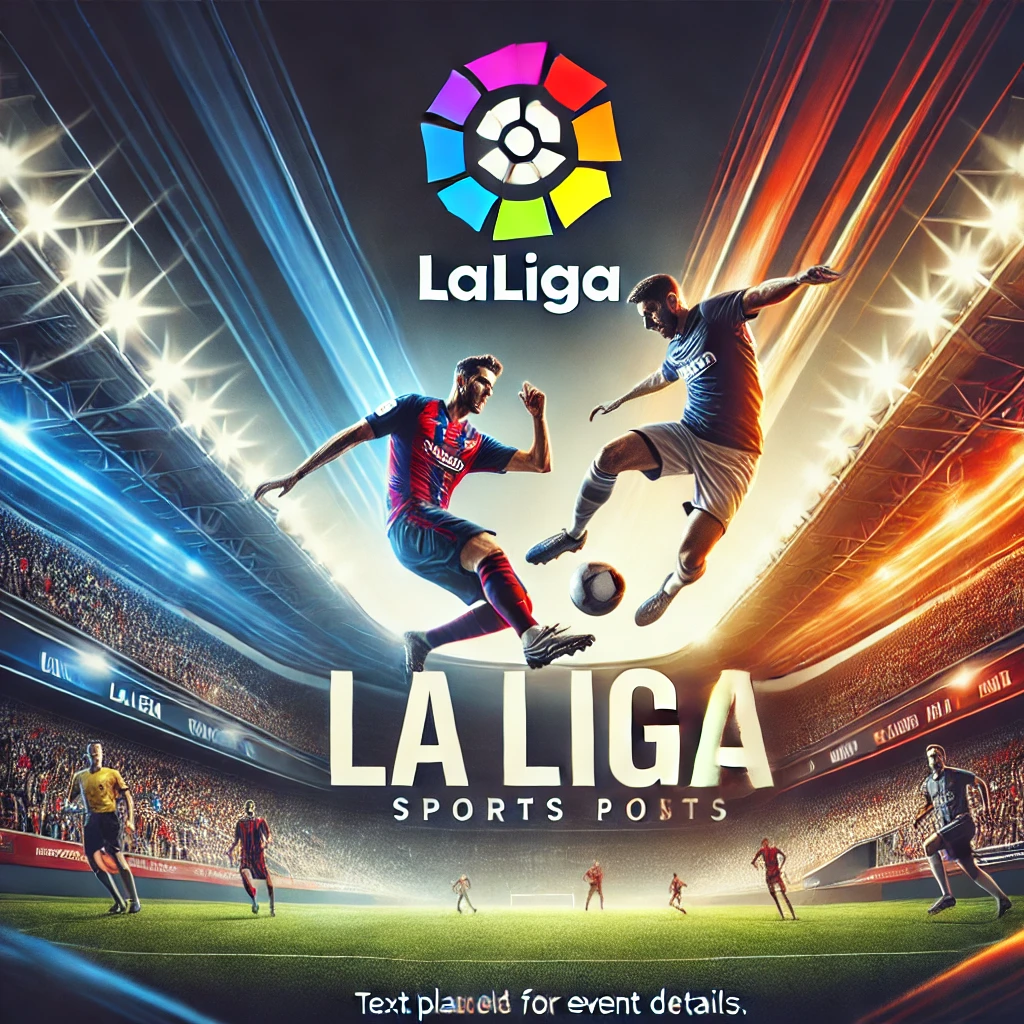 DALL·E 2025-01-29 01.33.15 - A fresh and modern La Liga sports poster featuring the updated league logo prominently displayed at the top. The scene showcases an intense football m
