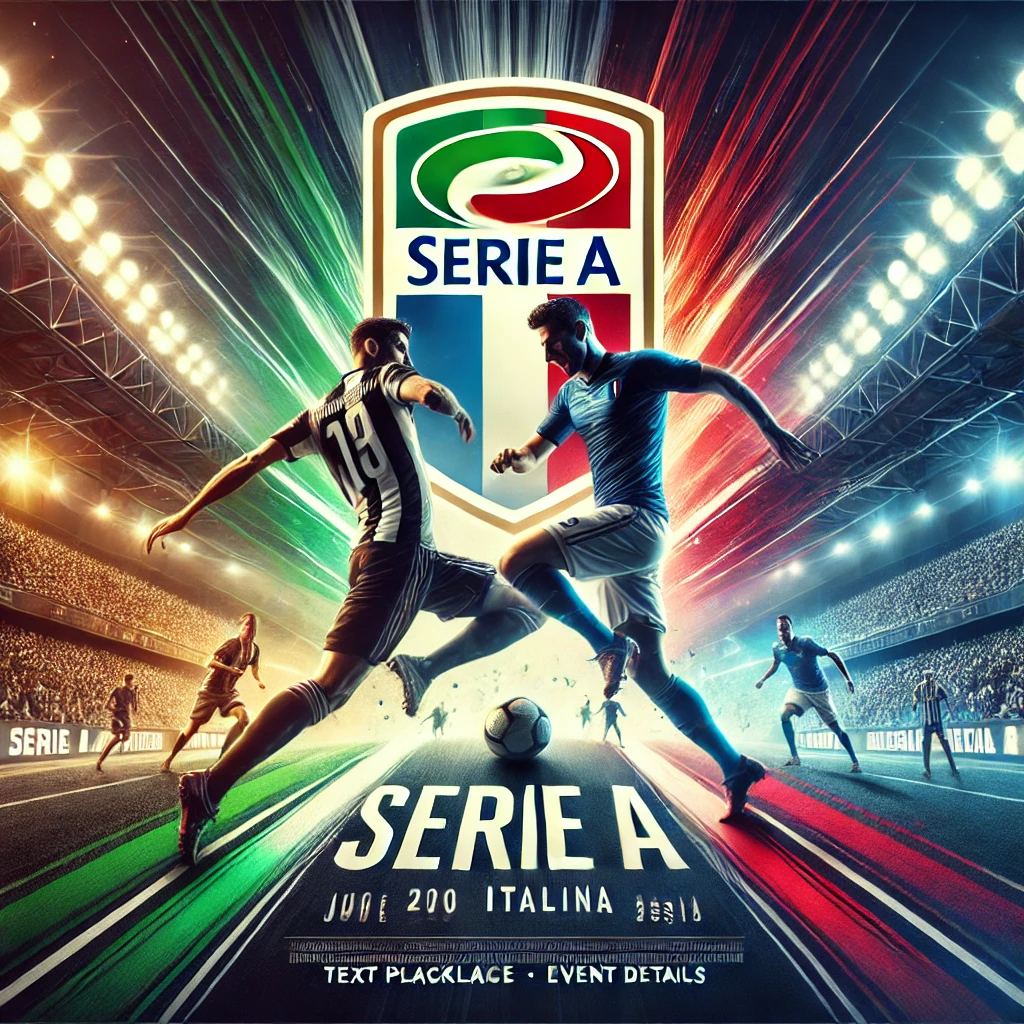 DALL·E 2025-01-29 01.34.09 - A stylish and energetic Serie A sports poster featuring the league's updated logo at the top. The design showcases an intense football match with two