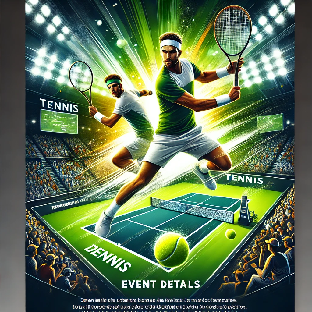 DALL·E 2025-01-29 01.38.04 - A vibrant tennis-themed poster featuring two players mid-action in an intense match. The scene is set in a grand stadium with cheering fans, bright li